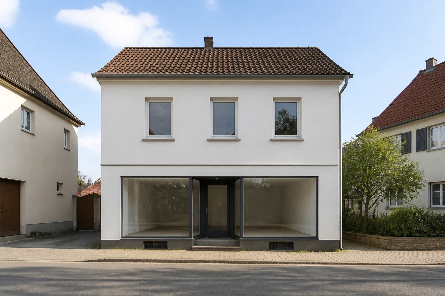 Kleine deutsche Ladenimmobilie mit neutralem Schaufenster